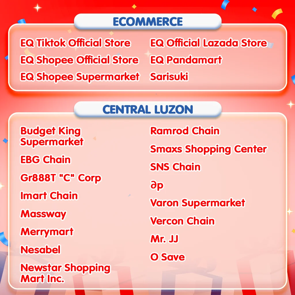 EQtinue raffle promo participating outlets in e-commerce and Central Luzon stores